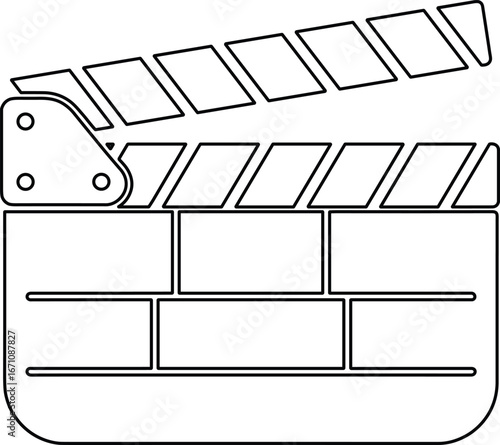 Black and White Outline of a Movie Clapperboard on a White Background film cinema