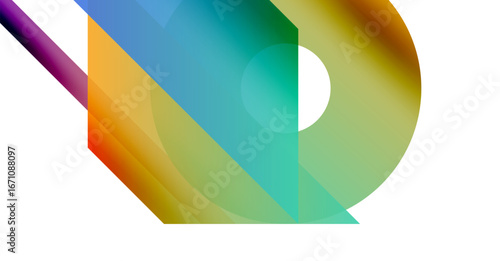 Abstract colorful shapes overlap, creating dynamic gradients. Smooth transitions between hues suggest movement, light interplay. Modern design.