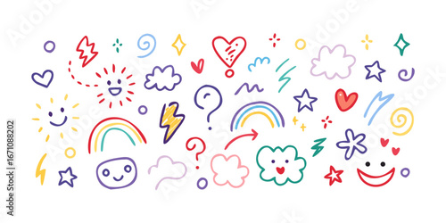 Colorful doodle collection with playful elements whimsical
