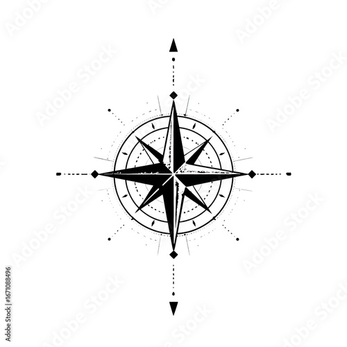 Dark Compass Rose, Mystical Navigation Symbol, Tribal Tattoo Design PNG stock asset