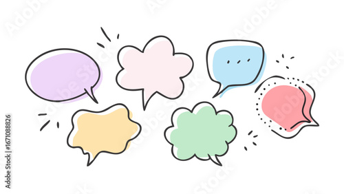 Colorful hand drawn speech bubbles communication conversation
