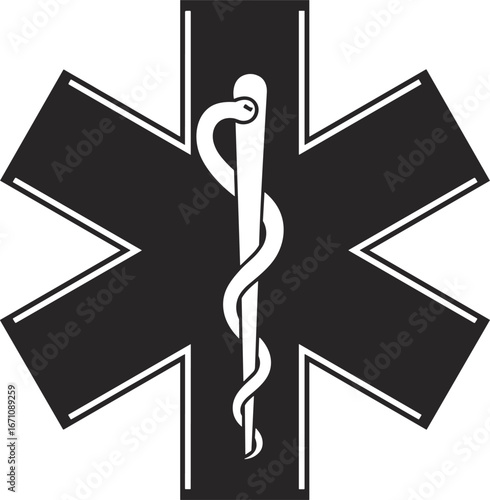 Black Star Of Life Symbol With White Caduceus Medical Emblem medical symbol snake