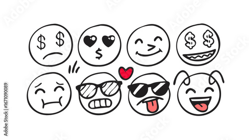 Diverse cartoon faces with expressive emotions emoji