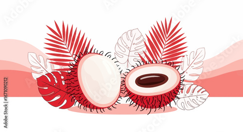 Exotic Fruits Illustration with Tropical Background and Botanical Elements Highlighted