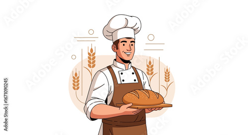 Expert Male Baker Showcasing Freshly Baked Loaf of Bread With Artisan Look