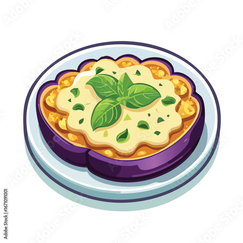 Eggplant Parmesan vector icon illustration with clean, modern detail and balanced composition.