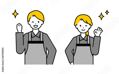 シンプルな飲食店の店員の男女_うれしい