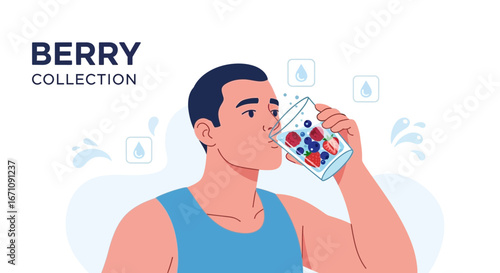 Healthy Beverage Illustration: A Person Drinking Fresh Berry Infused Water For Hydration.