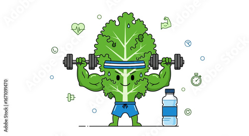 Healthy Leafy Superhero Lifting Weights Demonstrating the Benefits of Exercise and Nutrition