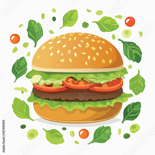 Veggie Burger vector icon illustration with clean, modern detail and balanced composition.