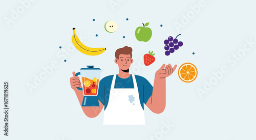 Healthy Recipe Illustration Depicting Fresh Ingredients for a Nutritional Smoothie Creation