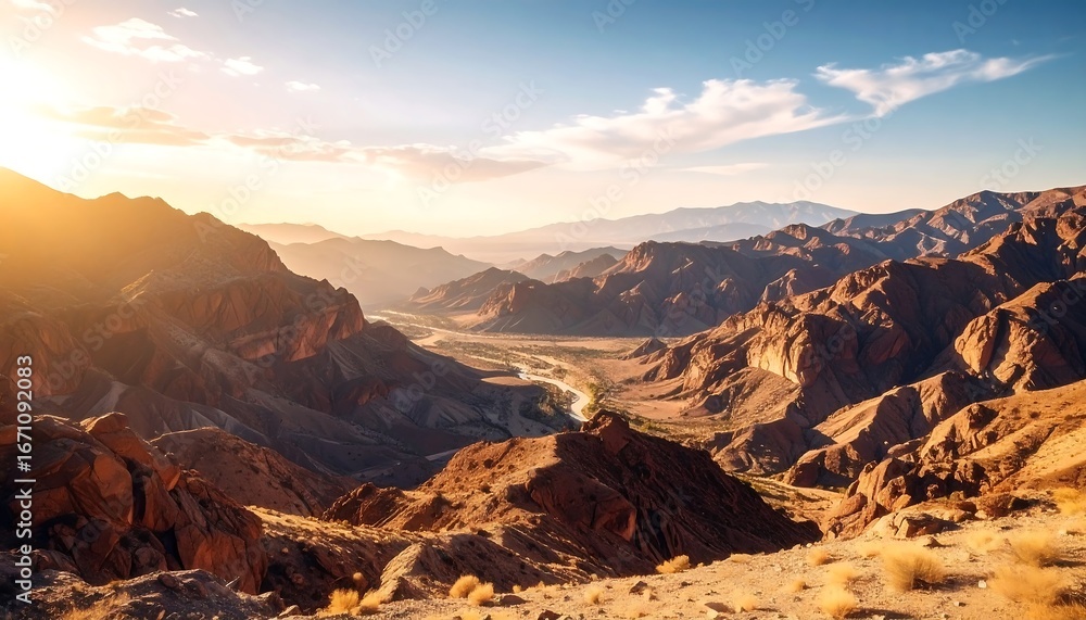Obraz premium Golden Hour at Timna Park Desert Landscape with Rugged Mountains