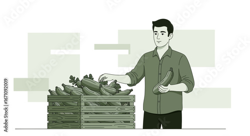 Farmer Selecting Courgette Freshly Harvested To Sell At The Local Farmers Market
