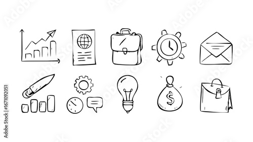 Hand drawn business icons doodle finance