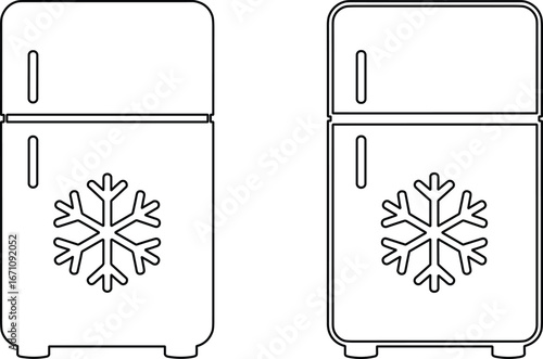 Outline icons of two refrigerators with snowflake symbols on white background fridge appliance