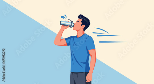 Hydrated Athlete:  Refreshing Drink After Exercise,  Workout  Illustration