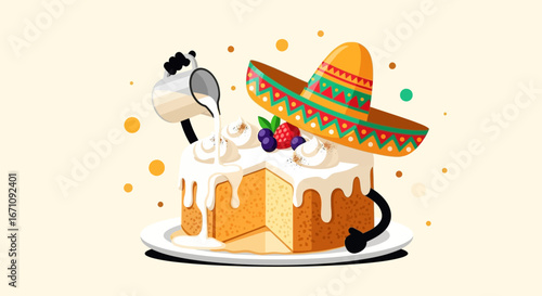 Festive Cake With Cream and Sombrero: Sweet Celebration and Artistic Dessert Design