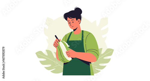 Illustrative Depiction Of A Person Crafting Food, Food Prep, Healthy Cooking, and Dietary.