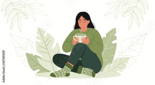 Illustrative Depiction Of Peaceful Moment With Aroma Coffee And Nature Decoration