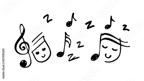 Hand drawn musical notes and symbols treble clef bass clef