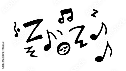 Hand drawn musical notes and symbols treble clef bass clef