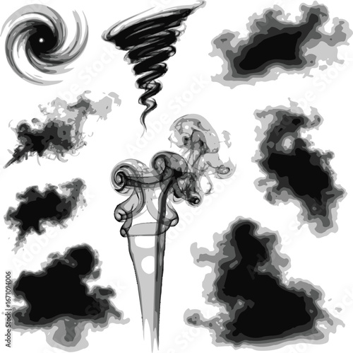 Grunge abstract floral background with black ink smoke and liquid wave patterns