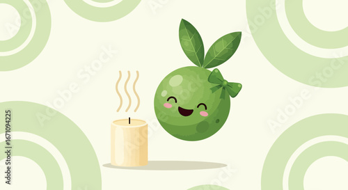 Joyful Candle And Adorable Olive Friend Creating Relaxing Visuals Of Cheerfulness In Nature