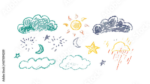 Hand Drawn Weather Elements clouds moon
