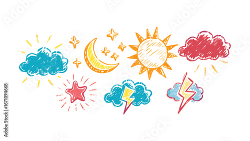 Hand drawn weather icons moon stars