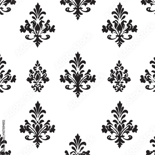 Seamless Black and White Damask Pattern