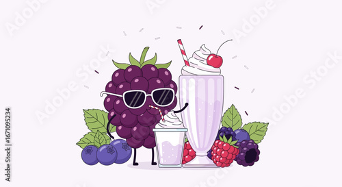 Fun Blackberry Character And Berries, Perfect For Dessert Lovers And Fresh Drink Icons