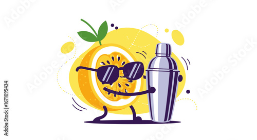 Funky Passion Fruit Character Shaking Cocktails, Ready For Summer Drinks and Parties