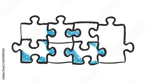 Interlocking puzzle pieces with blue shading connection