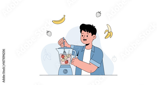 Joyful Preparation Of A Refreshing Fruit Smoothie Is Easy And A Healthy Way To Start The Day