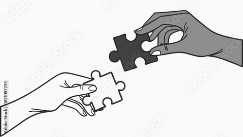 Connecting puzzle pieces teamwork cooperation collaboration partnership hands joining jigsaw puzzle problem solving solution unity togetherness support assistance connection joining merging integrati.