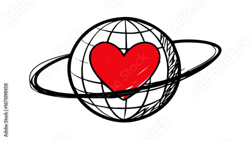 Red heart doodle with brush strokes love