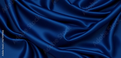 Elegant navy blue silk satin drapery with soft folds and subtle shimmer, wide banner format,  material,  textile