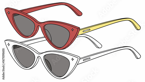 Stylish Cat Eye Sunglasses Red and White Fashion Accessory Design Illustration Summer Eyewear Graphics.