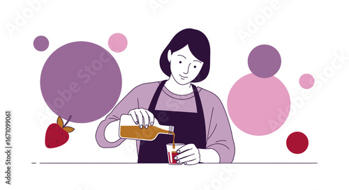 Creating Delicious Cocktails: A Barista Skillfully Pouring A Beverage Into A Glass