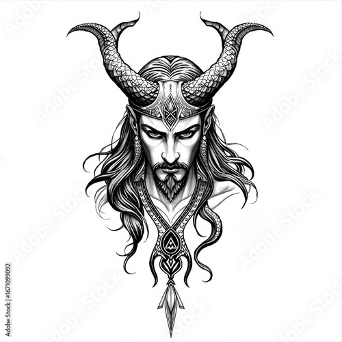 Bold Black Line Art Tattoo Design Featuring Serpent Motifs of Loki