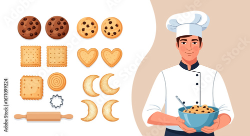 Creative Chef Presenting Delicious Dessert Treats with Variety of Cookies for Culinary Delights