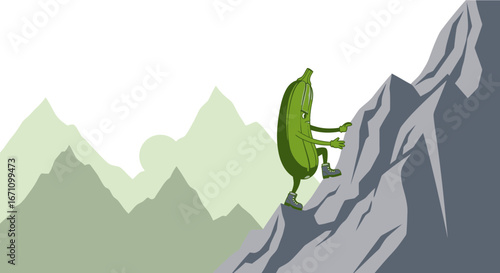 Cucumber Hero Ascends Mountain, Symbolizing Perseverance and Challenging Obstacles