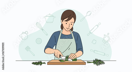 Culinary Scene: Woman Preparing Food with Culinary Tools to Create Delicious Dining