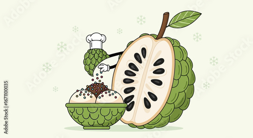 Custard Apple Chef Garnishes Freshly Made Dessert for Sweet Culinary Illustration