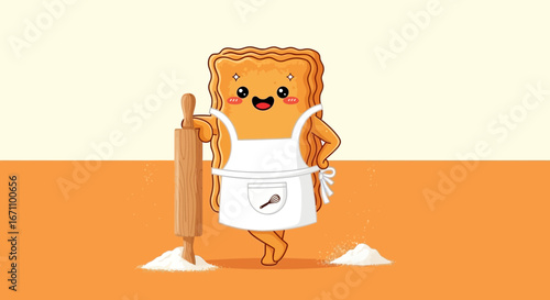 Cute Pastry Chef Holding Wooden Rolling Pin Ready For Preparing Delightful Treats