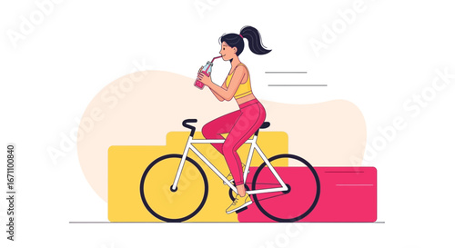 Cycling Woman Drinks Refreshing Beverage While Enjoying a Day of Sports Activity