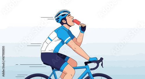 Cyclist Enjoying An Ice Pop While Sprinting On A Bicycle During A Summer Day Ride