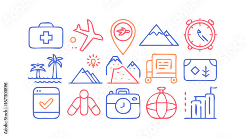 Travel and leisure icons airplane suitcase