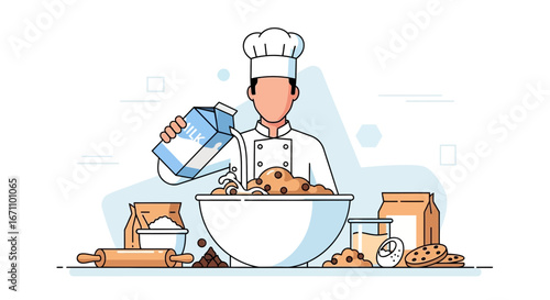 Chef Preparing Cookie Dough With Fresh Ingredients For Homemade Baking Delight