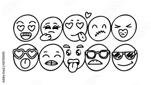 Whimsical Doodle Emoji Faces cartoon